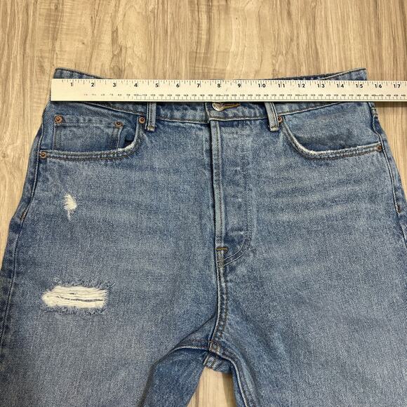 Grlfrnd Karolina High-Rise Straight Distressed Crop Blue Jeans Size 29 - Picture 4 of 12